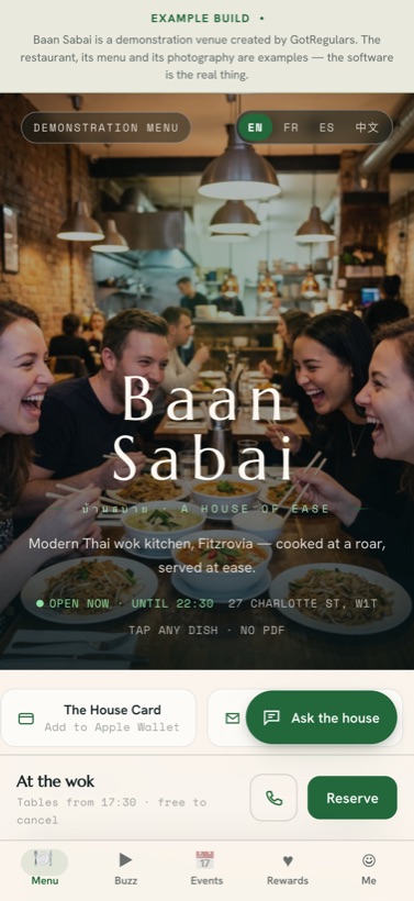 Baan Sabai's guest menu
