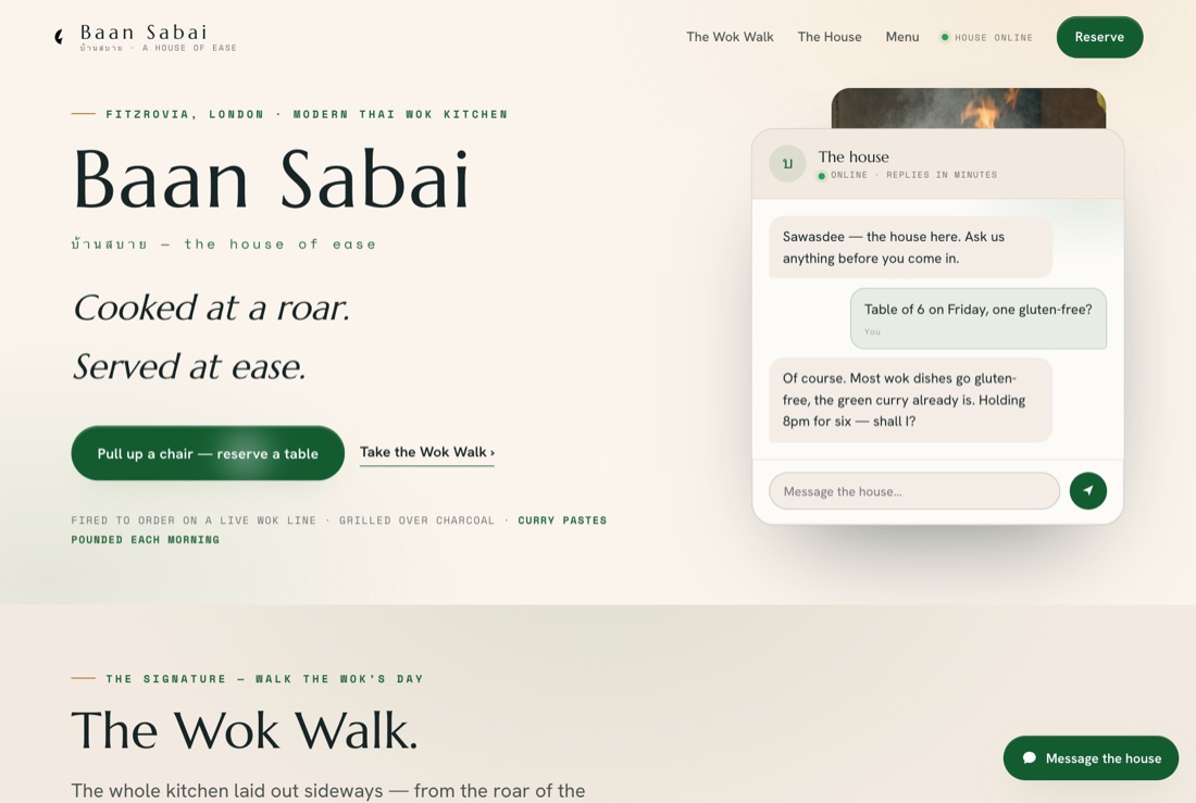 The website GotRegulars built for Baan Sabai