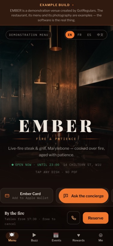 Ember's guest menu