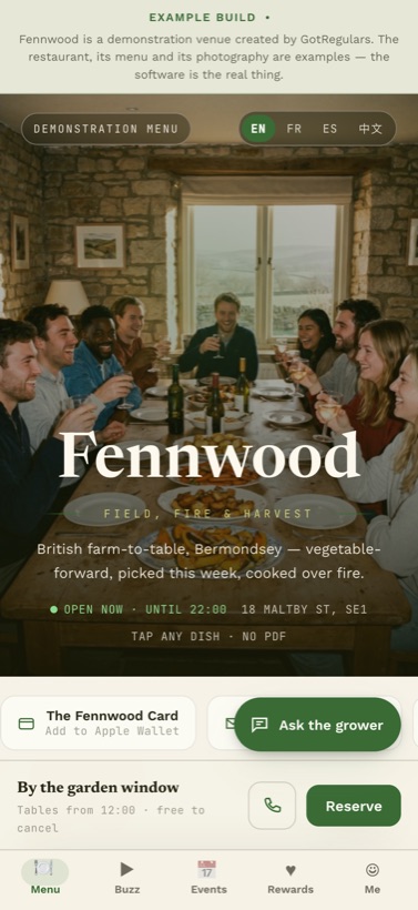 Fennwood's guest menu