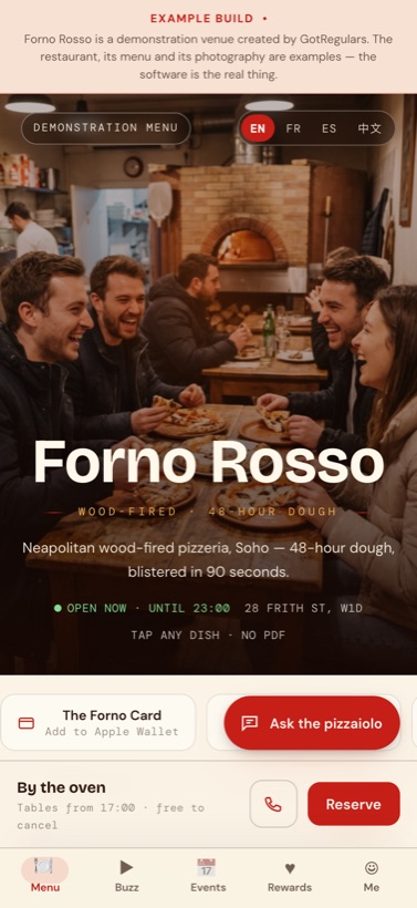 Forno Rosso's guest menu