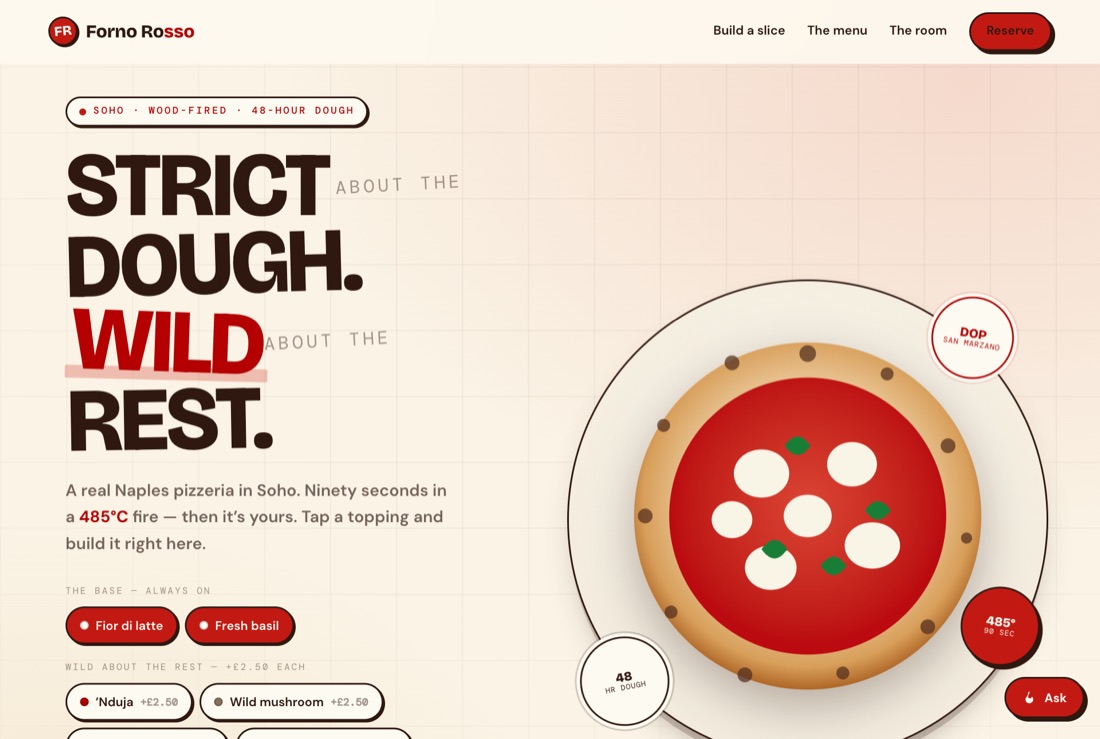 The website GotRegulars built for Forno Rosso