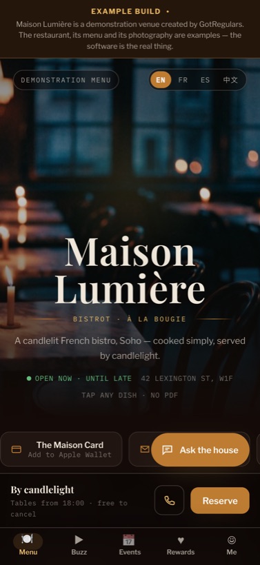 Maison Lumière's guest menu