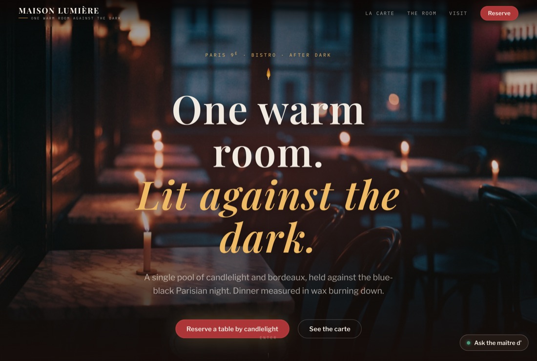 The website GotRegulars built for Maison Lumière