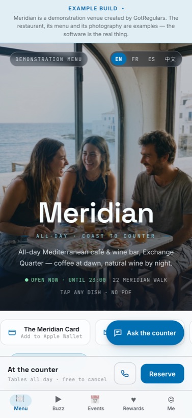 Meridian's guest menu