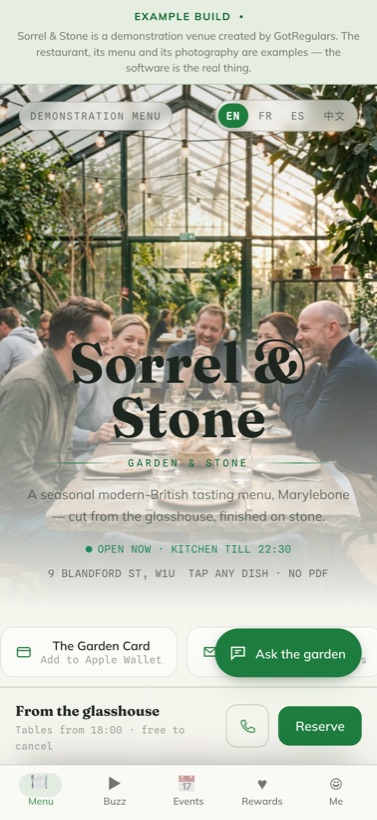 Sorrel & Stone's guest menu